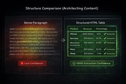 Content chunking and semantic HTML tables to optimize website for AI agents through AEO strategies 2026