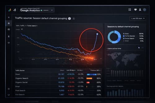 GA4 analytics dashboard showing organic traffic drop caused by AI search engines